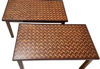 Pair of Mid-Century Modern Side Tables with Mosaic Inlaid Tops, 1960s